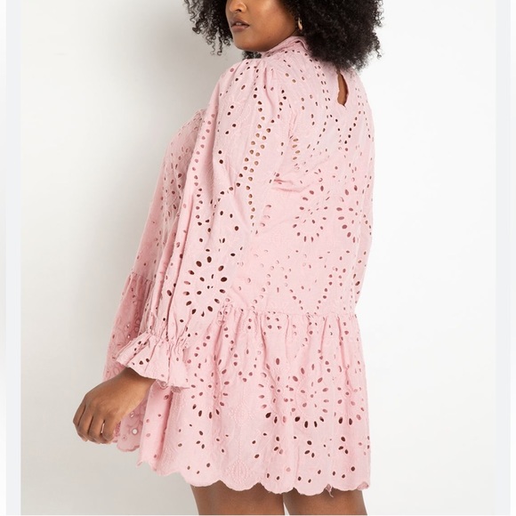 Eloquii Eyelet easy dress mauve dusty long sleeve flounce hem pink plus size 22 - Picture 2 of 10